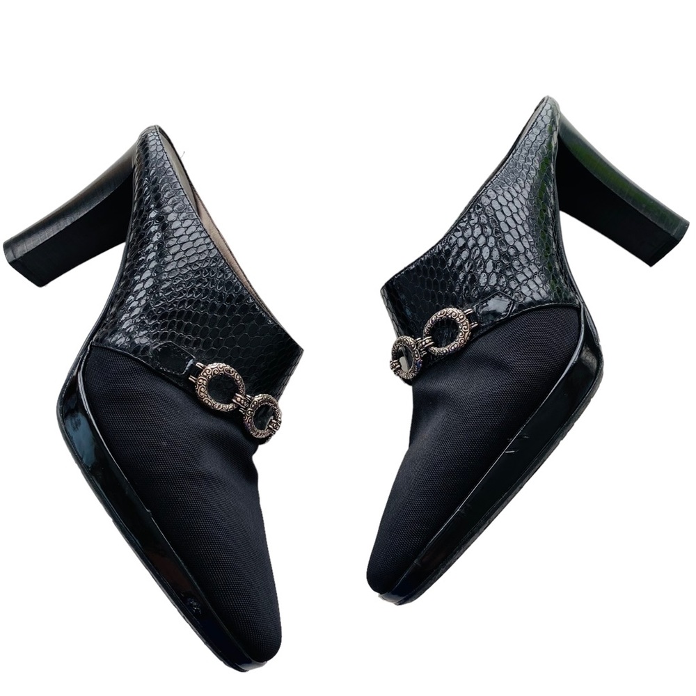 Brighton Singer Made in Italy Black and Silver‎ Mule Heels Size 9.5